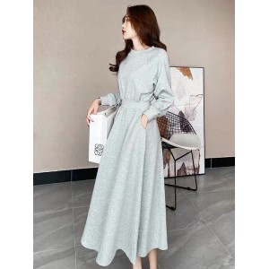 Casual Solid Color Long Sleeves Sweatshirt Dress Midi Dress