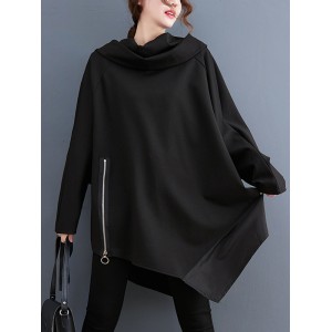 Original Loose Irregular Zipper Long Sleeves Sweatshirt