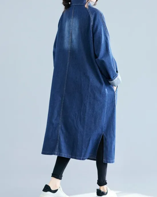 Original Lapel Long Sleeve Denim Outerwear&Trench