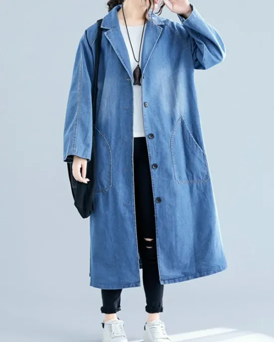 Original Lapel Long Sleeve Denim Outerwear&Trench