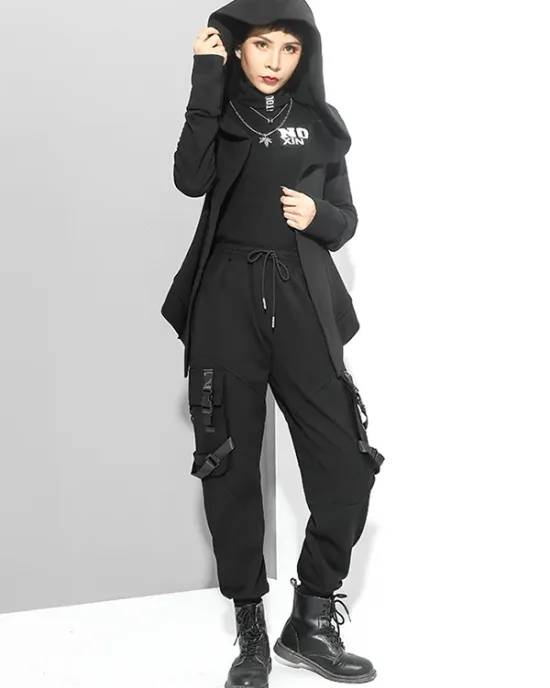 Original Solid Irregularity Elasticity Hooded Outwear