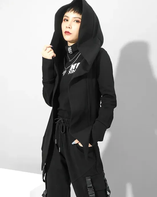 Original Solid Irregularity Elasticity Hooded Outwear