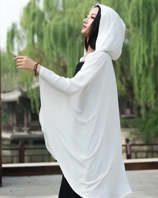 Simple Solid Loose Batwing Sleeve Hood Cape