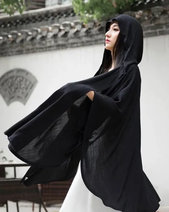 Simple Solid Loose Batwing Sleeve Hood Cape