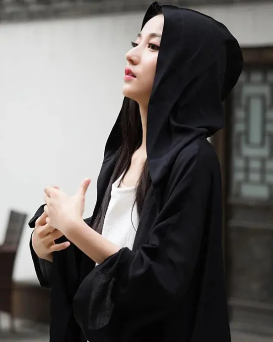 Simple Solid Loose Batwing Sleeve Hood Cape