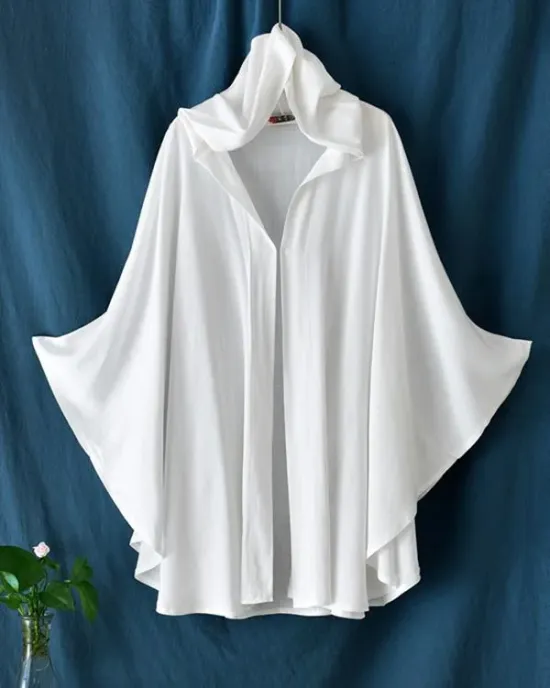 Simple Solid Loose Batwing Sleeve Hood Cape