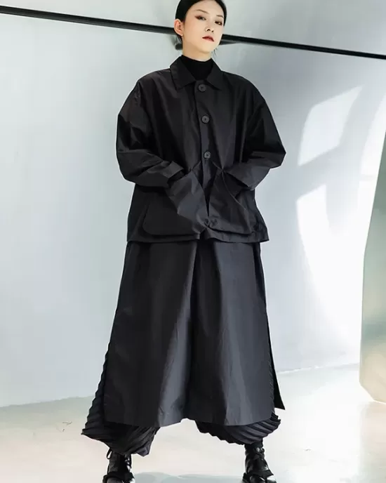 Loose Split-Joint Black False Two Trench Coat