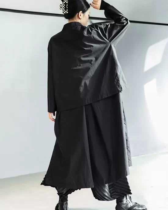 Loose Split-Joint Black False Two Trench Coat