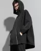 Fashion Irregularity Loose Solid Color Zipper Hooded Outerwear