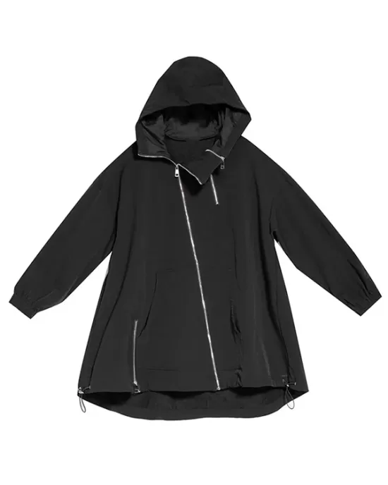 Fashion Irregularity Loose Solid Color Zipper Hooded Outerwear