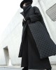 Black Rhombic Split-Side High Collar Long Coat