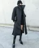 Black Rhombic Split-Side High Collar Long Coat