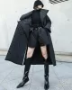 Black Rhombic Split-Side High Collar Long Coat