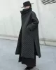 Black Rhombic Split-Side High Collar Long Coat