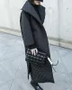 Black Rhombic Split-Side High Collar Long Coat