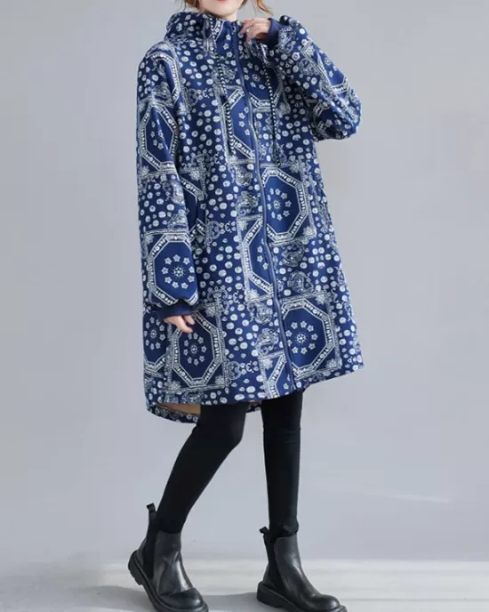 Vintage Ramie Cotton Printing Outerwear&Coat