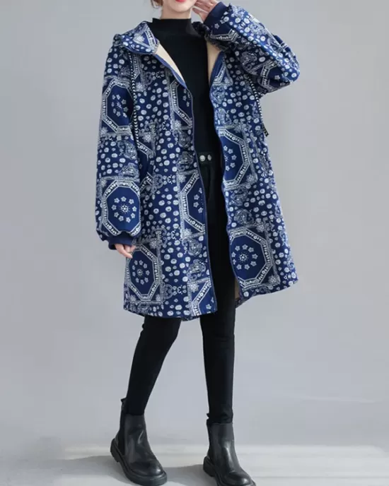 Vintage Ramie Cotton Printing Outerwear&Coat