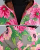 Artistic Retro Velvet Floral Printed Zipper Hooded Long Sleeves Outwear