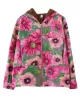 Artistic Retro Velvet Floral Printed Zipper Hooded Long Sleeves Outwear