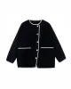 Asymmetric Buttoned Pockets Split-Joint Long Sleeves Loose Round-Neck Woolen Coat