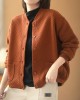 Artistic Retro Loose Long Sleeves Buttoned Solid Color Stand Collar Outerwear