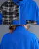 Original Long Sleeves Loose Contrast Color Plaid Split-Joint Zipper Stand Collar Outerwear