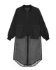 Stylish Split-Joint With Pocket Mesh Buttoned Stand Collar Long Sleeves Jacket Outwear