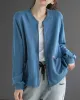 Simple Long Sleeves Loose Solid Color Zipper Stand Collar Outerwear