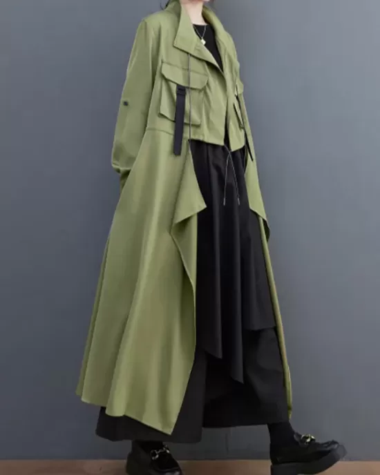 Loose Long Sleeves Drawstring Split-Joint Lapel Trench Coats