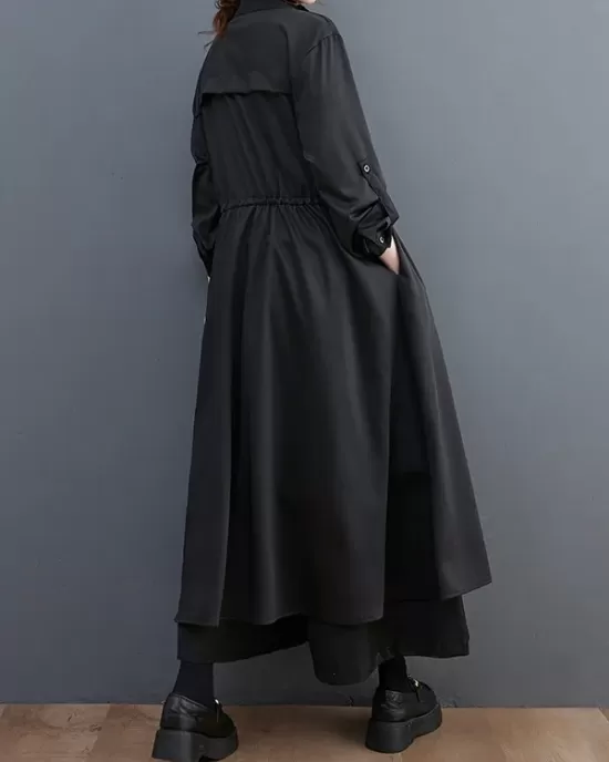 Loose Long Sleeves Drawstring Split-Joint Lapel Trench Coats