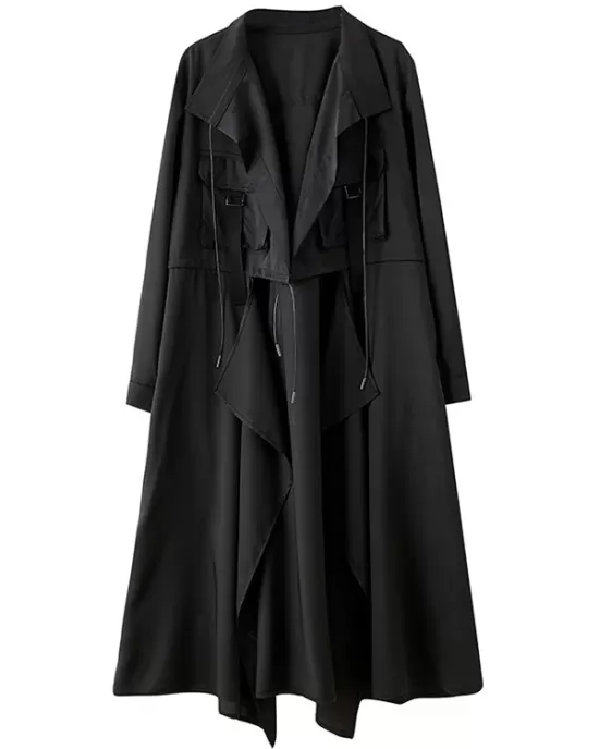 Loose Long Sleeves Drawstring Split-Joint Lapel Trench Coats