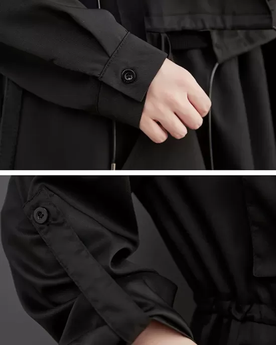 Loose Long Sleeves Drawstring Split-Joint Lapel Trench Coats