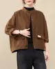 Vintage Long Sleeves Loose Buttoned Solid Color High-Neck Outerwear