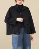 Vintage Long Sleeves Loose Buttoned Solid Color High-Neck Outerwear