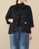 Vintage Long Sleeves Loose Buttoned Solid Color High-Neck Outerwear