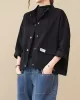 Vintage Long Sleeves Loose Buttoned Solid Color High-Neck Outerwear