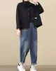 Vintage Long Sleeves Loose Buttoned Solid Color High-Neck Outerwear