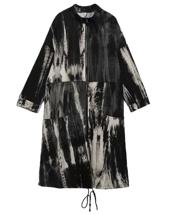 Casual Loose Long Sleeves Drawstring Tie-Dyed Zipper Outerwear