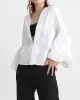 Casual Puff Sleeves Long Sleeves Solid Color Deep V-Neck Outerwear