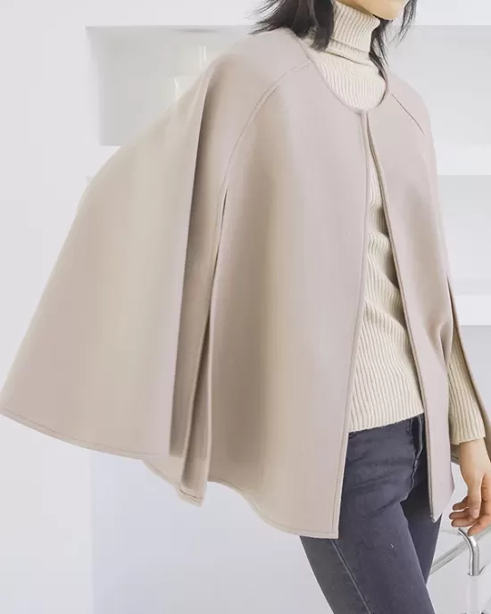 Casual Loose Solid Color Round-Neck Cape Outerwear