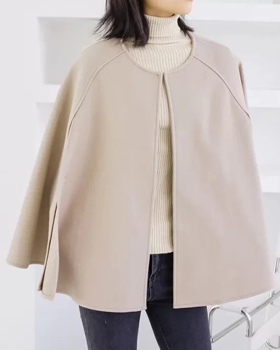 Casual Loose Solid Color Round-Neck Cape Outerwear