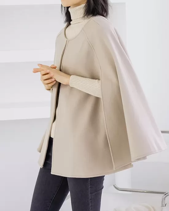 Casual Loose Solid Color Round-Neck Cape Outerwear