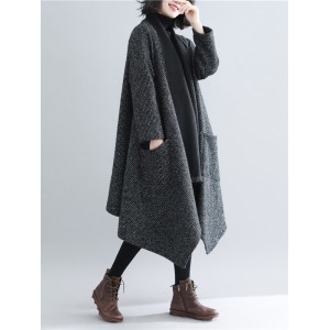 Thicken Gray Long Sleeve Coat Outerwear