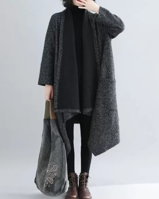 Thicken Gray Long Sleeve Coat Outerwear