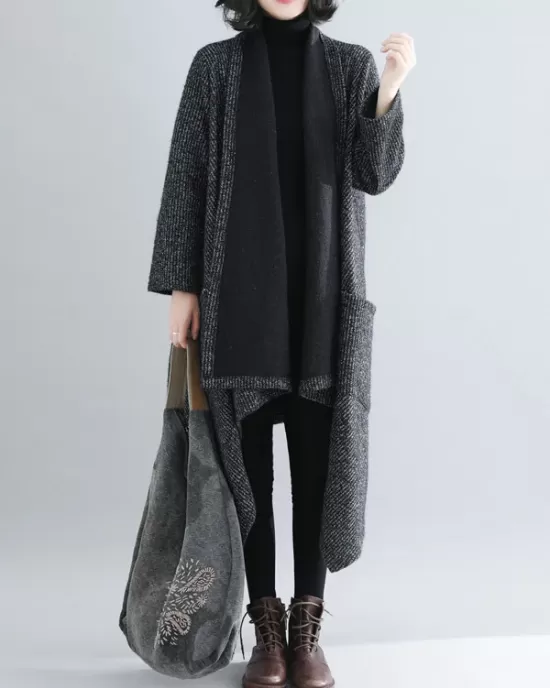 Thicken Gray Long Sleeve Coat Outerwear