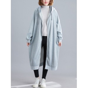 Casual Loose Long Sleeves Solid Color Hooded Outerwear