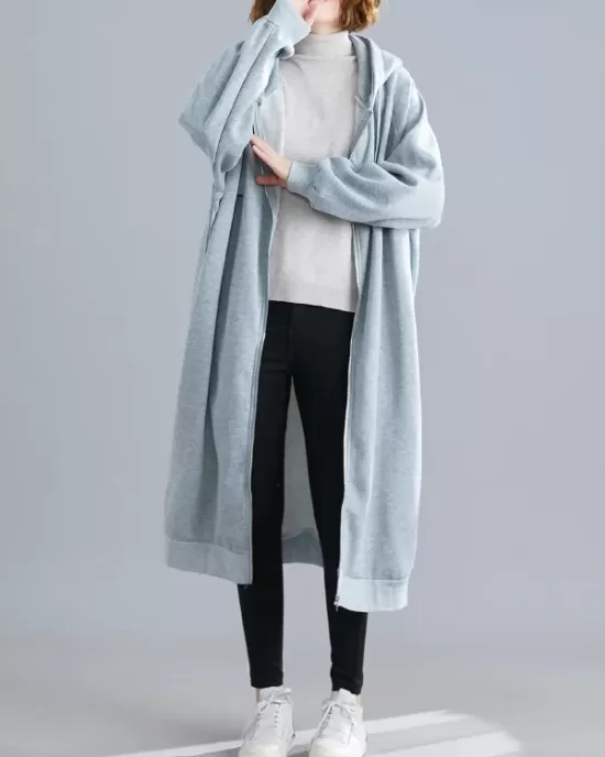 Casual Loose Long Sleeves Solid Color Hooded Outerwear