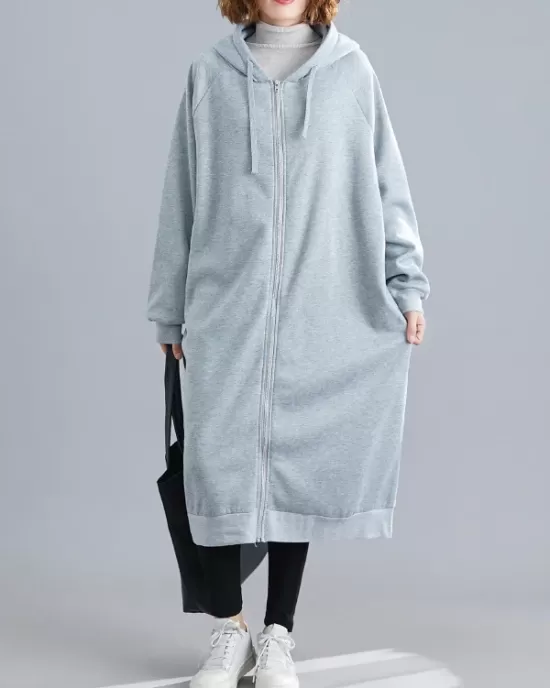 Casual Loose Long Sleeves Solid Color Hooded Outerwear