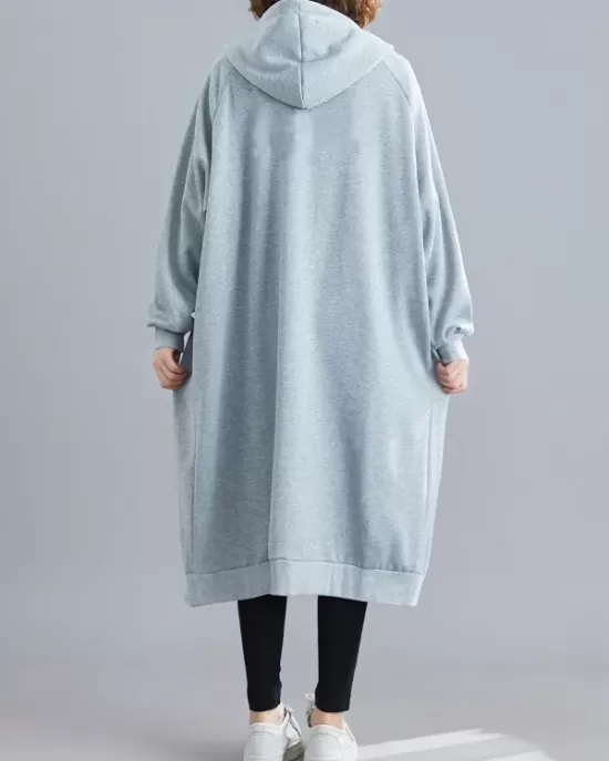 Casual Loose Long Sleeves Solid Color Hooded Outerwear