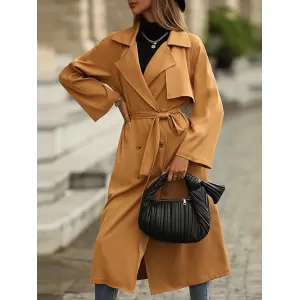 Casual Lace-Up Solid Lapel Collar Coat